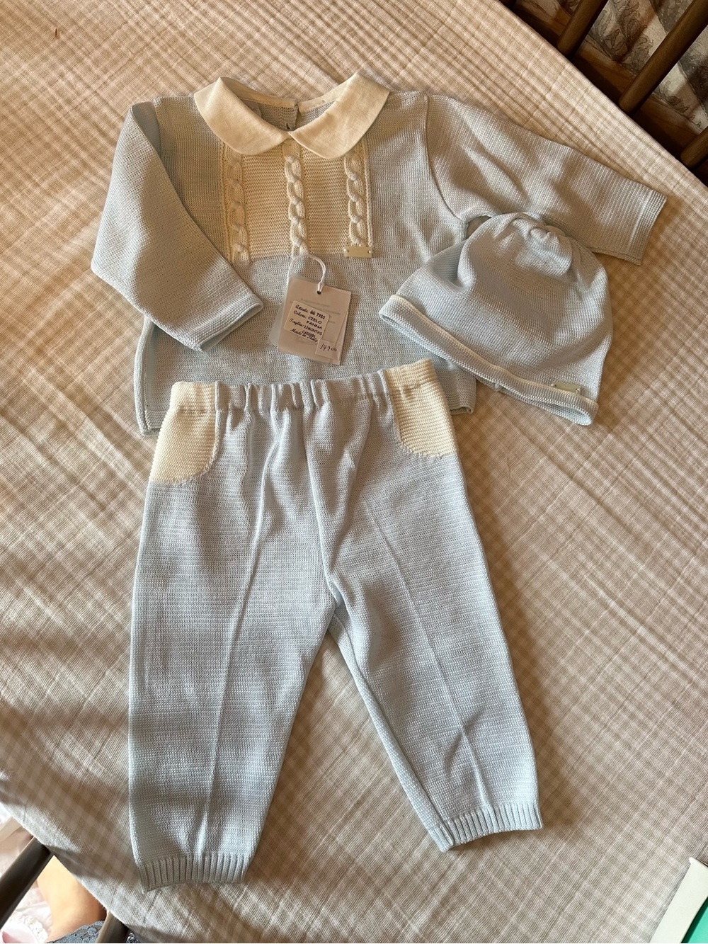 Stella Italy Baby Boys Knit 3-Piece Outfit Set Blue & Cream 12 Months NWT